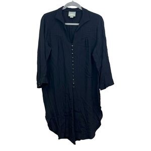 Anthropologie Maeve Womens Shirt Dress V Neck Button Round Hi Low Hem Black Sz S